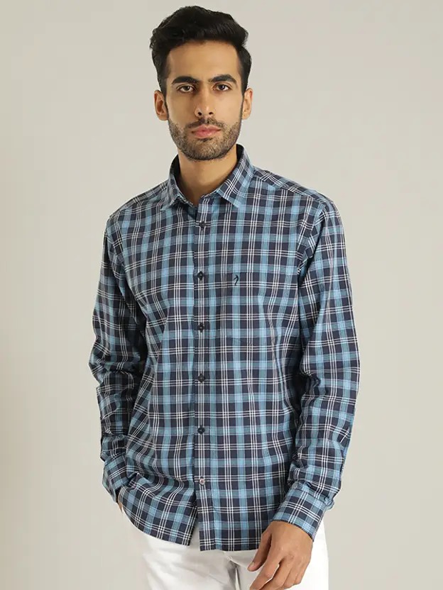Indian Terrain Men Checkered Blue Shirt